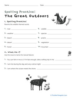 Spelling Practice: The Great Outdoors