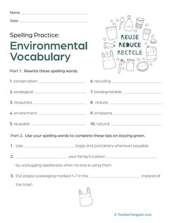 Spelling Practice: Environmental Vocabulary