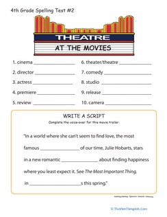 4th Grade Spelling Test: At the Movies