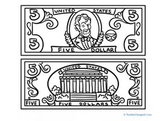 Five Dollar Bill Coloring Page