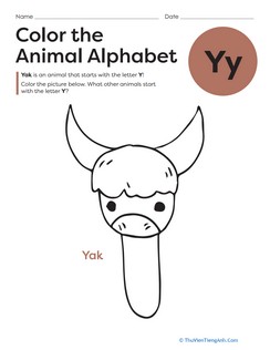 Color the Animal Alphabet: Y