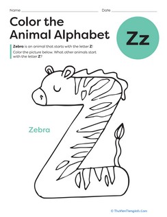 Color the Animal Alphabet: Z