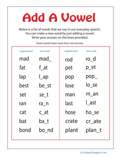 Add a Vowel Word Fun