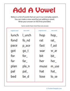 Add a Vowel Word Game