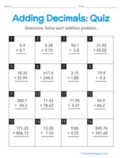 Adding Decimals: Quiz