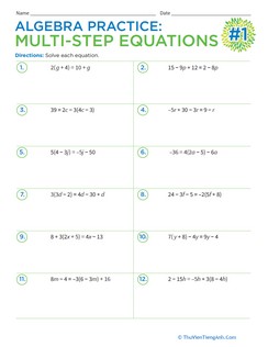 Algebra Practice: Multi-Step Equations #1