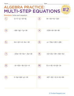 Algebra Practice: Multi-Step Equations #2