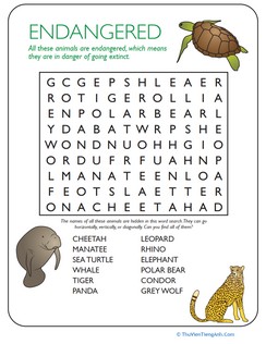 Animal Word Search: Endangered Species