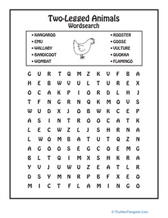 Animal Word Search: Two-Legged Critters
