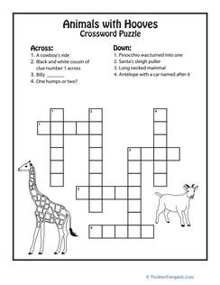 Name the Animal: Hooved Animal Crossword Puzzle