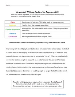 Argument Writing: Parts of an Argument #2