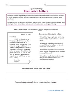Argument Writing: Persuasive Letters