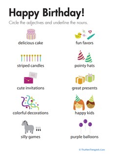 Adjectives and Nouns: Happy Birthday