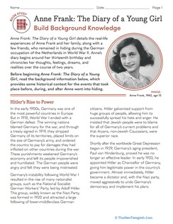 Book Study: Anne Frank: The Diary of a Young Girl: Build Background Knowledge
