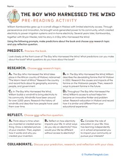 Book Study: The Boy Who Harnessed the Wind: Pre-Reading Activity