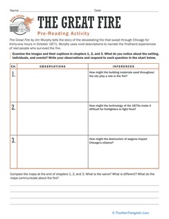 Book Study: The Great Fire: Pre-Reading Activity