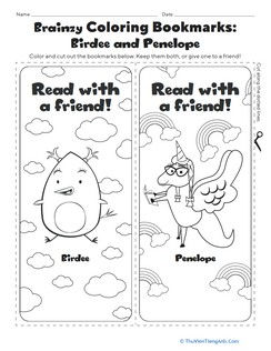 Brainzy Coloring Bookmarks: Birdee and Penelope