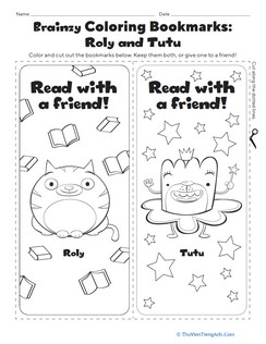 Brainzy Coloring Bookmarks: Roly and Tutu