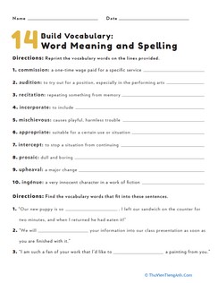 Build Vocabulary: Word Meaning and Spelling #14
