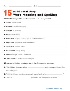 Build Vocabulary: Word Meaning and Spelling #15
