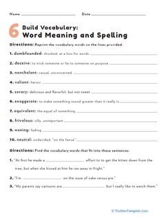 Build Vocabulary: Word Meaning and Spelling #6