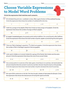 Choose Variable Expressions To Model Word Problems