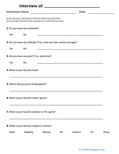 Classmate Interview Questionnaire