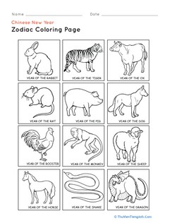 Chinese Zodiac Coloring page