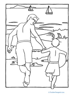 Color the Father and Son Beach Scene