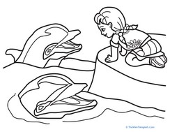 Color the Girl and her Dolphin Friends