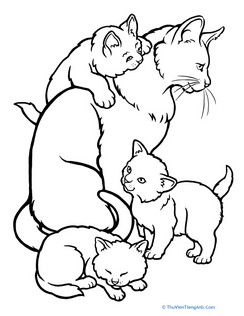 Color the Mommy Cat and Kittens