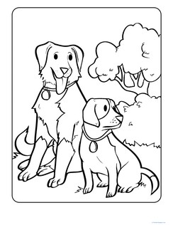 Sitting Dogs Coloring Page