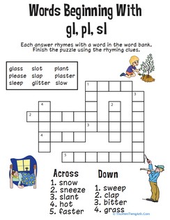 Consonant Crossword: Words Beginning with Gl, Pl, Sl