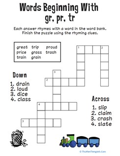 Consonant Crossword: Words Beginning with Gr, Pr, Ty
