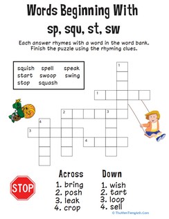 Consonant Crossword: Words Beginning with Sp, Squ, St, Sw