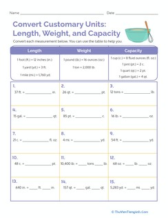 Convert Customary Units: Length, Weight, and Capacity