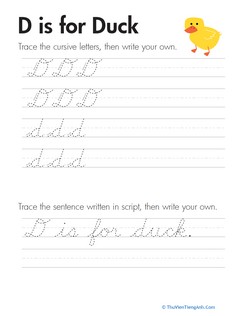 Cursive Handwriting: “D” is for Duck