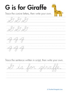 Cursive Handwriting: “G” is for Giraffe