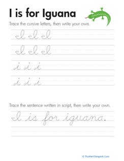 Cursive Handwriting: “I” is for Iguana