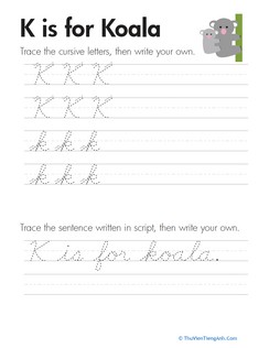 Cursive Handwriting: “K” is for Koala
