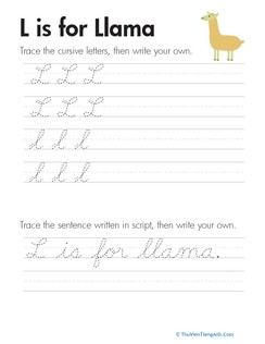 Cursive Handwriting: “L” is for Llama