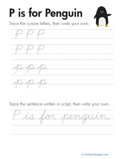 Cursive Handwriting: “P” is for Penguin