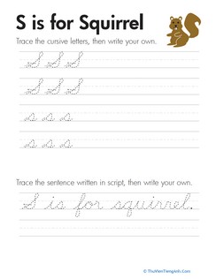 Letter S Cursive Tracing Practice