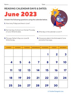 Reading Calendar Days and Dates: June 2023