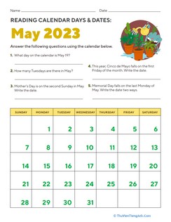 Reading Calendar Days and Dates: May 2023