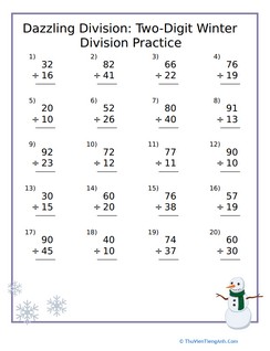Dazzling Division: Two-Digit Winter Division Practice