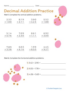 Decimal Addition Practice