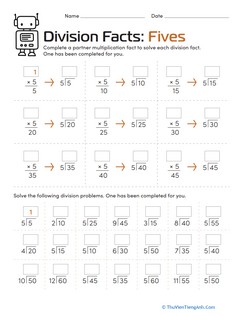 Division Facts: Fives