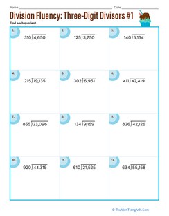Division Fluency: Three-Digit Divisors #1