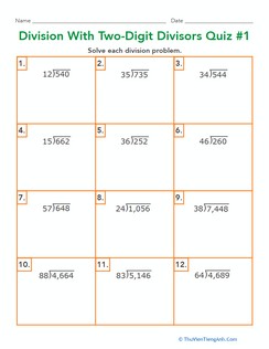 Division With Two-Digit Divisors Quiz #1